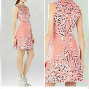 BCBGMAXAZRIA Wilma floral sweater knit sleeveless dress coral pink blue A line L